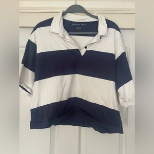 american eagle navy striped oversized polo shirt